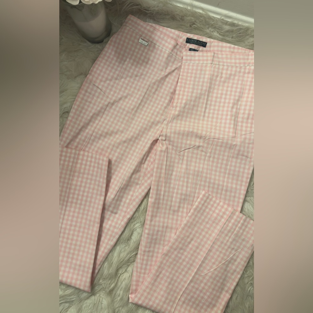Ralph Lauren Pink Gingham light-weight straight leg pants NWOT Size:10 womens